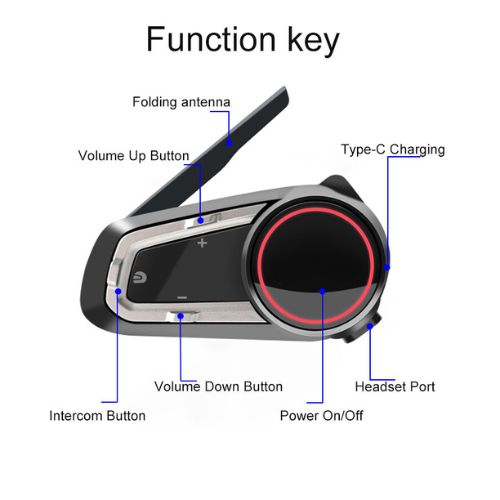 10-way Bluetooth motorcycle helmet intercom within 2000M IP67 waterproof music sharing 6 FM channel presets