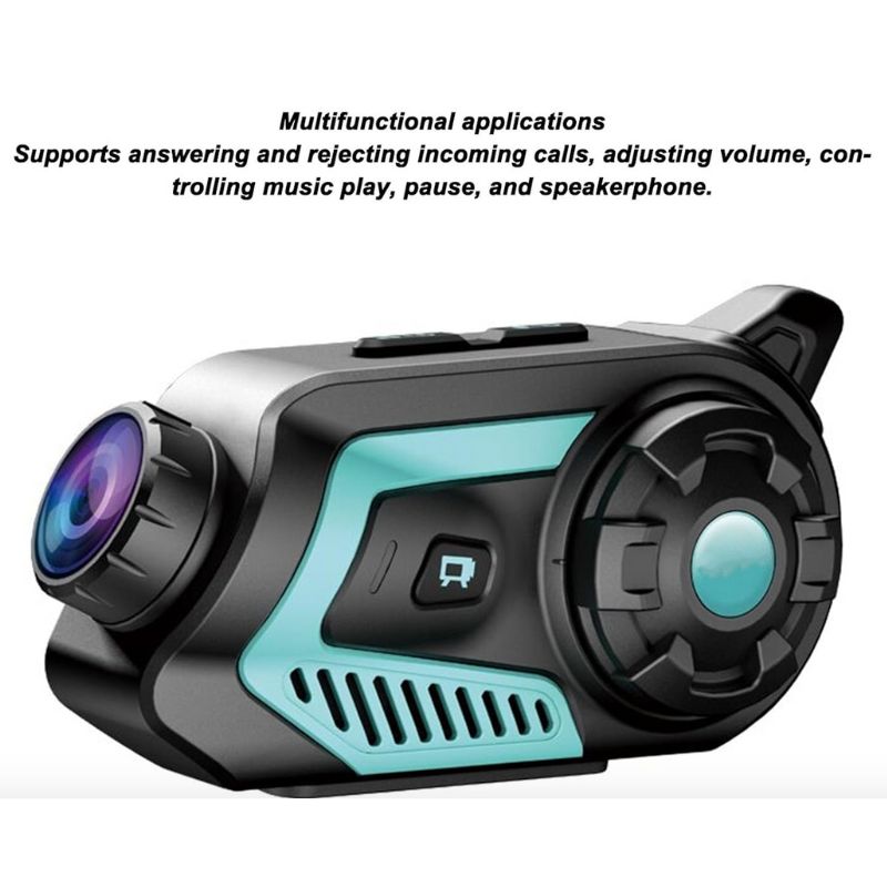 Motorcycle Bluetooth Headset with Camera, HD 4K WiFi Dash Camera Recorder Motorbike Helmet Headset, 6 Riders Intercom, IP66 Waterproof, 1000M /3280ft Distance