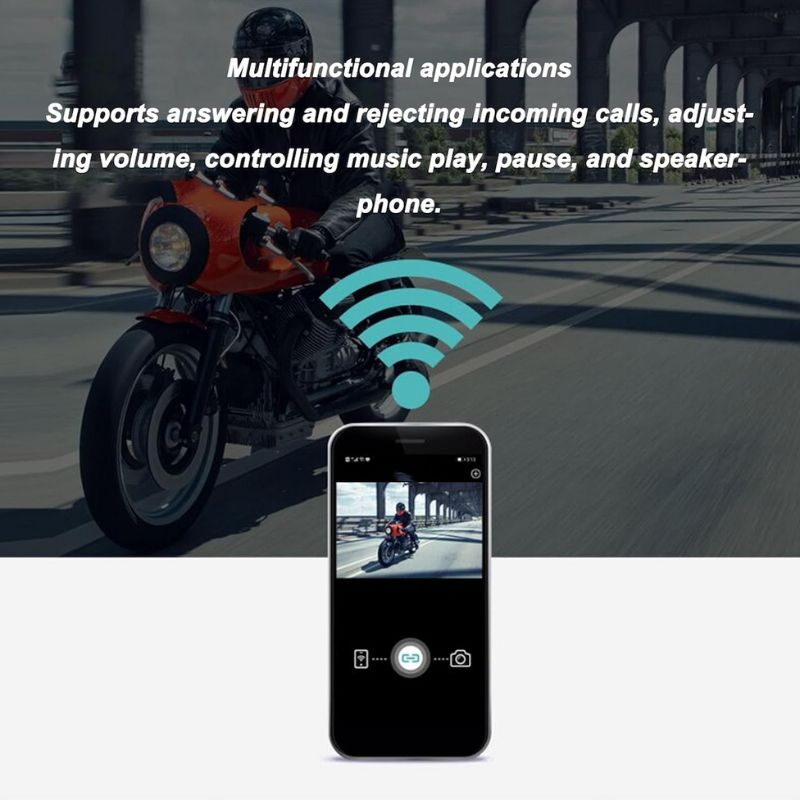 Motorcycle Bluetooth Headset with Camera, HD 4K WiFi Dash Camera Recorder Motorbike Helmet Headset, 6 Riders Intercom, IP66 Waterproof, 1000M /3280ft Distance