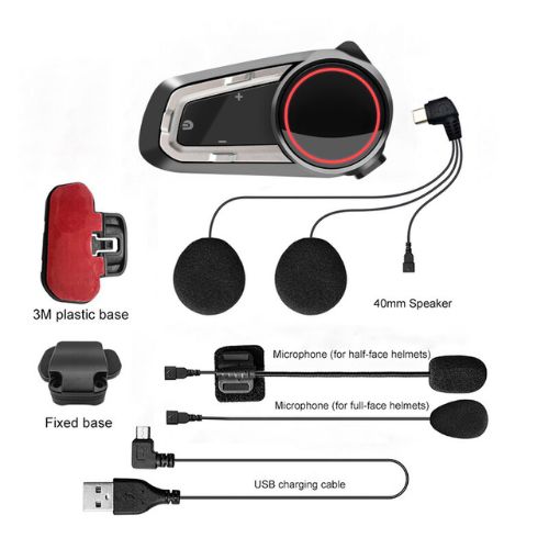 10-way Bluetooth motorcycle helmet intercom within 2000M IP67 waterproof music sharing 6 FM channel presets